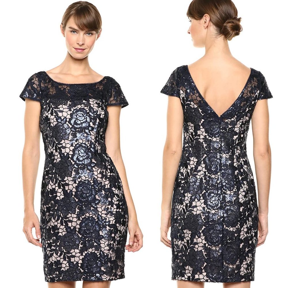 CALVIN KLEIN Cap Sleeve Sequin Sheath Dress